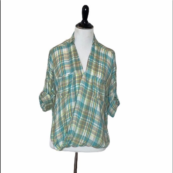 Anthropologie Holding Horses Plaid Wrap Top Size 0 - Picture 1 of 11